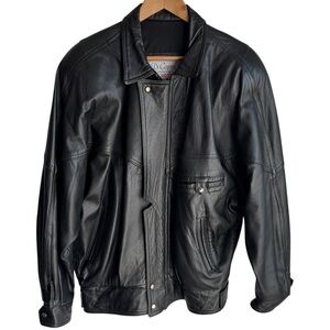 Vintage 80s 90s Oversized Leather Bomber Jacket Mens M Black Classic Moto Y2K